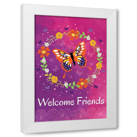Welcome Friends White Modern Wood Framed Art Print by ND Art