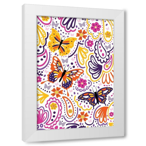 Butterfly Pattern White Modern Wood Framed Art Print by ND Art