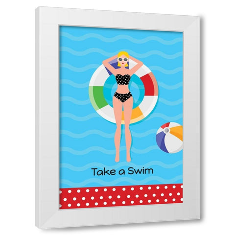 Take a Swim White Modern Wood Framed Art Print by ND Art