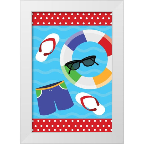 Pool Party Pattern White Modern Wood Framed Art Print by ND Art