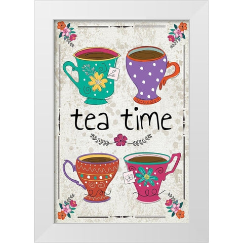 Tea Time White Modern Wood Framed Art Print by ND Art