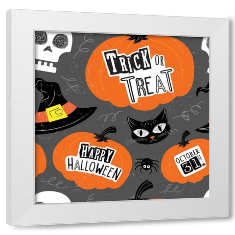 Halloween Pattern II White Modern Wood Framed Art Print by ND Art