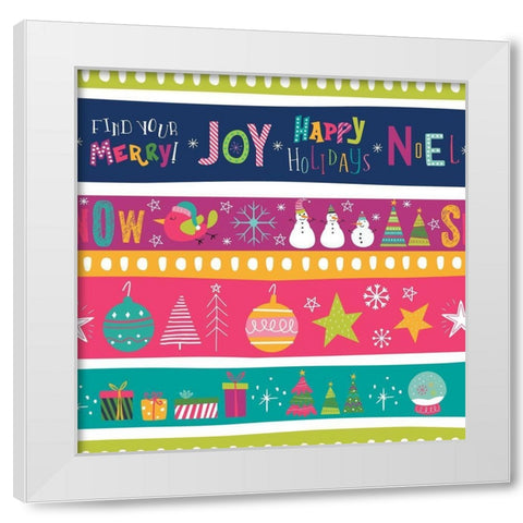 Holiday Joy Pattern I White Modern Wood Framed Art Print by ND Art