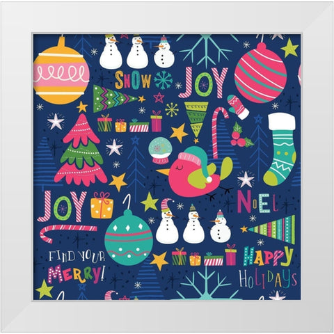Holiday Joy Pattern IV White Modern Wood Framed Art Print by ND Art