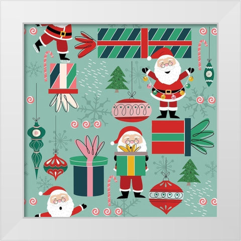 Happy Jolly Merry Pattern I White Modern Wood Framed Art Print by ND Art