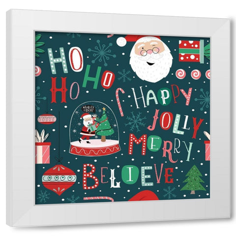 Happy Jolly Merry Pattern III White Modern Wood Framed Art Print by ND Art