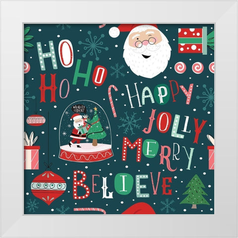 Happy Jolly Merry Pattern III White Modern Wood Framed Art Print by ND Art