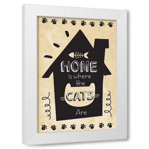Home is Where the Cats Are White Modern Wood Framed Art Print by ND Art