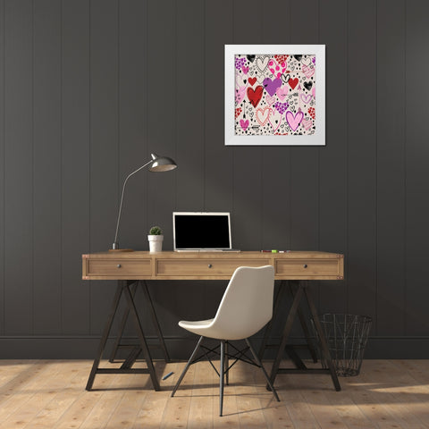 Love Love Love Pattern II White Modern Wood Framed Art Print by ND Art