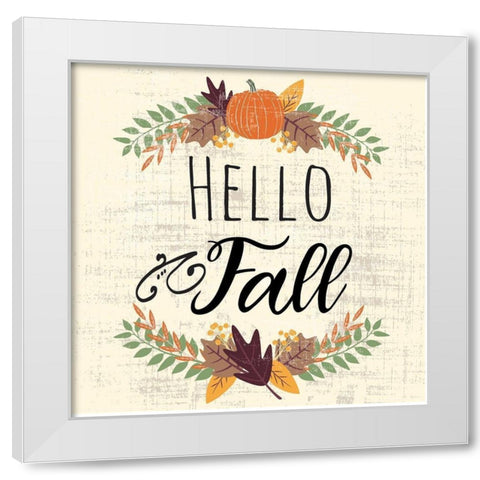 Hello Fall White Modern Wood Framed Art Print by ND Art