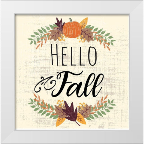 Hello Fall White Modern Wood Framed Art Print by ND Art