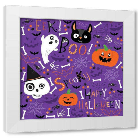 Spooky Buddies Pattern I White Modern Wood Framed Art Print by ND Art