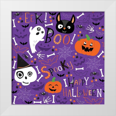 Spooky Buddies Pattern I White Modern Wood Framed Art Print by ND Art