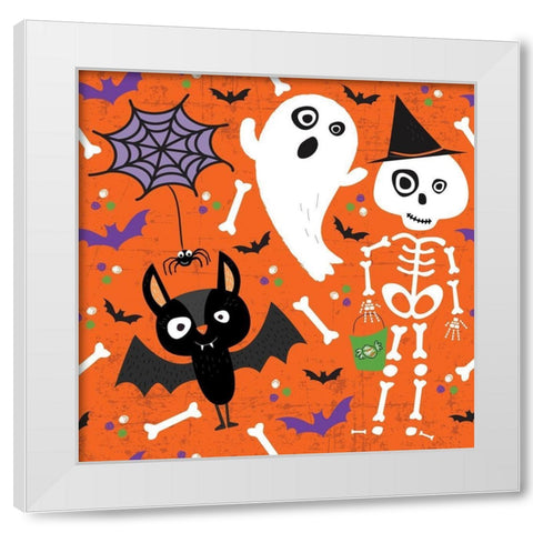 Spooky Buddies Pattern II White Modern Wood Framed Art Print by ND Art