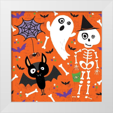Spooky Buddies Pattern II White Modern Wood Framed Art Print by ND Art