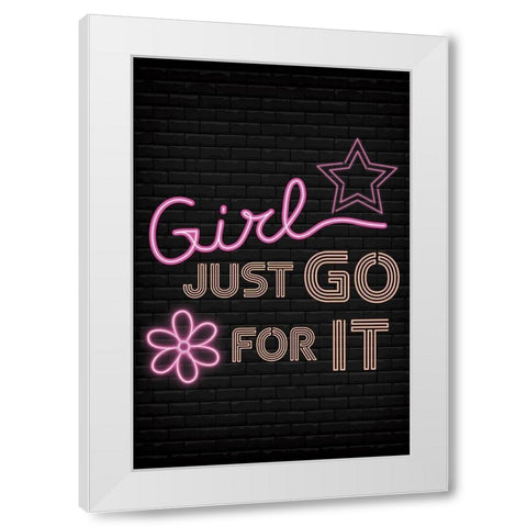 Go For It White Modern Wood Framed Art Print by ND Art