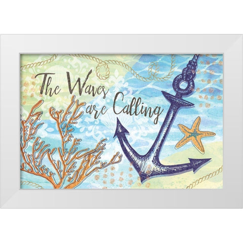 The Waves are Calling White Modern Wood Framed Art Print by ND Art