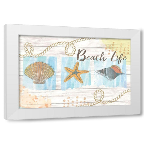 Beach Life White Modern Wood Framed Art Print by ND Art