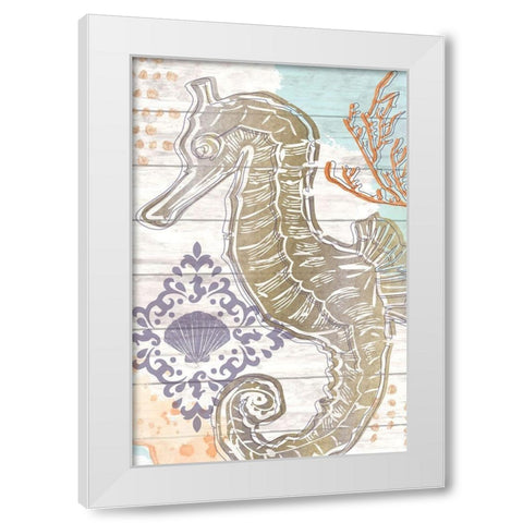Sea Horse White Modern Wood Framed Art Print by ND Art
