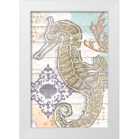 Sea Horse White Modern Wood Framed Art Print by ND Art