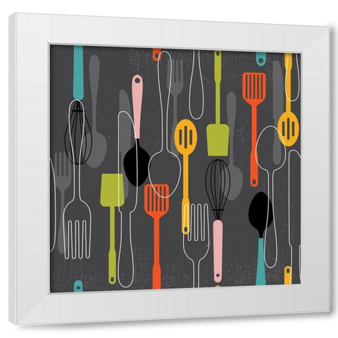 In the Kitchen Pattern II White Modern Wood Framed Art Print by ND Art