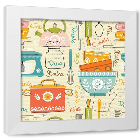 In the Kitchen Pattern III White Modern Wood Framed Art Print by ND Art