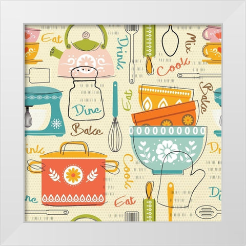 In the Kitchen Pattern III White Modern Wood Framed Art Print by ND Art