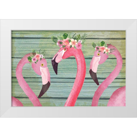 Flamingos White Modern Wood Framed Art Print by ND Art