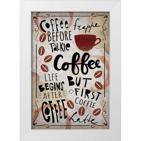Coffee Typography White Modern Wood Framed Art Print by ND Art