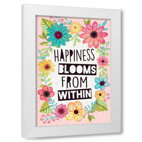 Happiness Blooms White Modern Wood Framed Art Print by ND Art