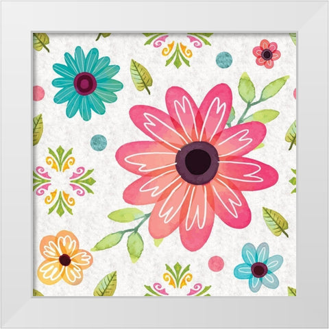 Full Bloom Pattern I White Modern Wood Framed Art Print by ND Art