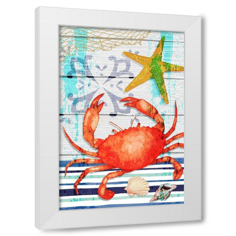 New England Crab White Modern Wood Framed Art Print by ND Art