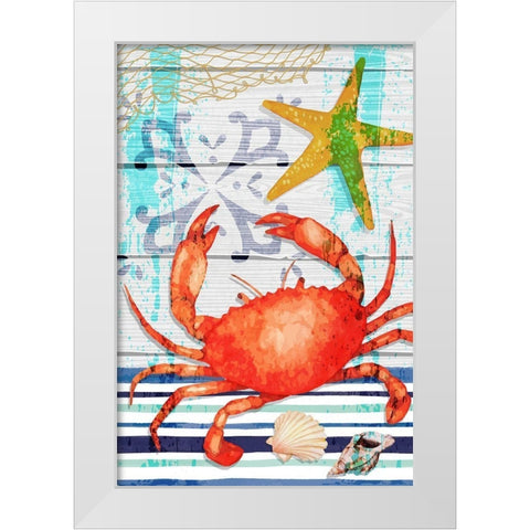 New England Crab White Modern Wood Framed Art Print by ND Art
