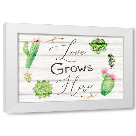 Love Grows Here White Modern Wood Framed Art Print by ND Art