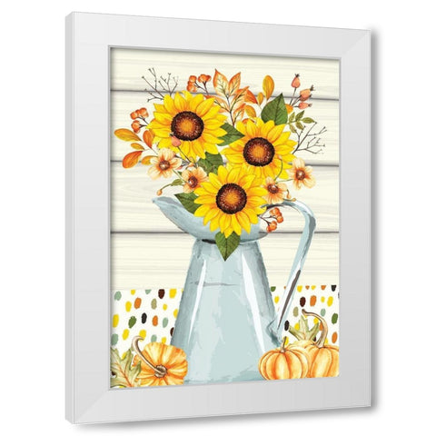 Pumpkins and Sunflowers White Modern Wood Framed Art Print by ND Art