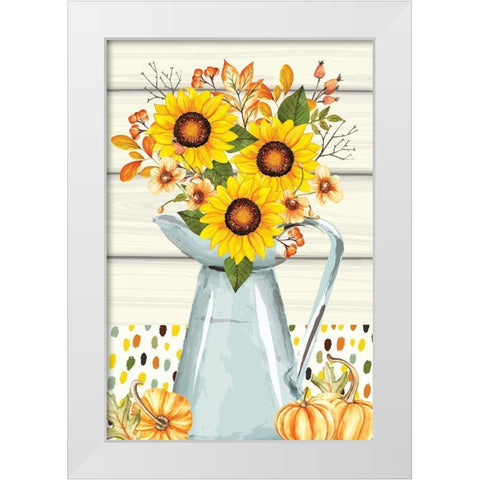 Pumpkins and Sunflowers White Modern Wood Framed Art Print by ND Art