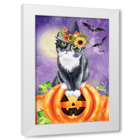 Halloween Cat White Modern Wood Framed Art Print by ND Art