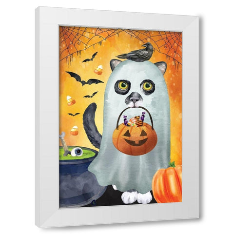 Ghost Cat White Modern Wood Framed Art Print by ND Art