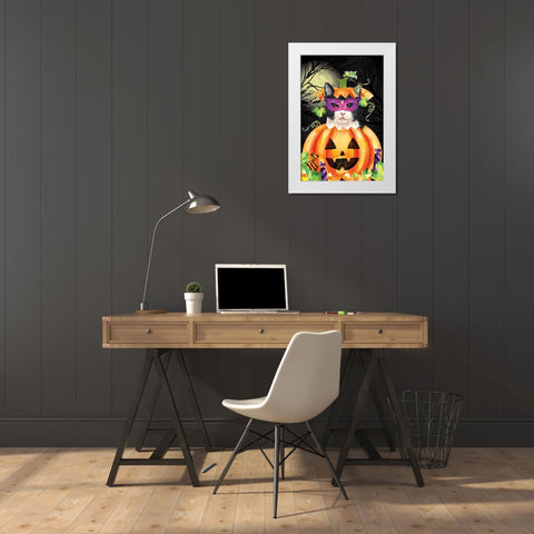 Halloween Cat II White Modern Wood Framed Art Print by ND Art