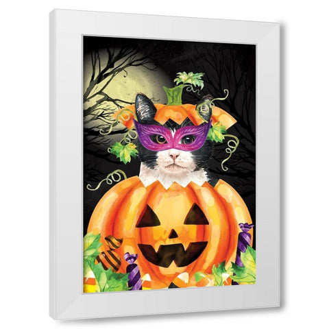 Halloween Cat II White Modern Wood Framed Art Print by ND Art