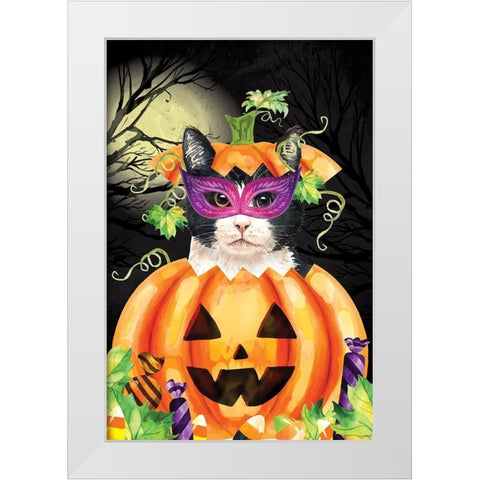Halloween Cat II White Modern Wood Framed Art Print by ND Art