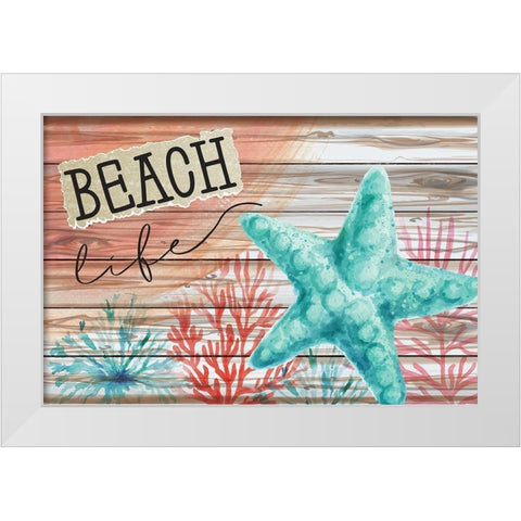 Beach Life White Modern Wood Framed Art Print by ND Art