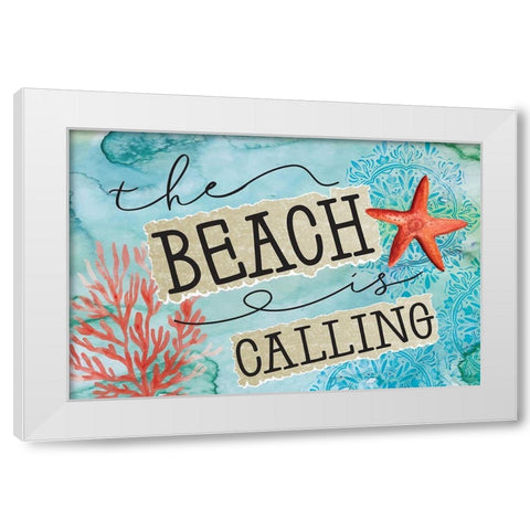Beach is Calling White Modern Wood Framed Art Print by ND Art