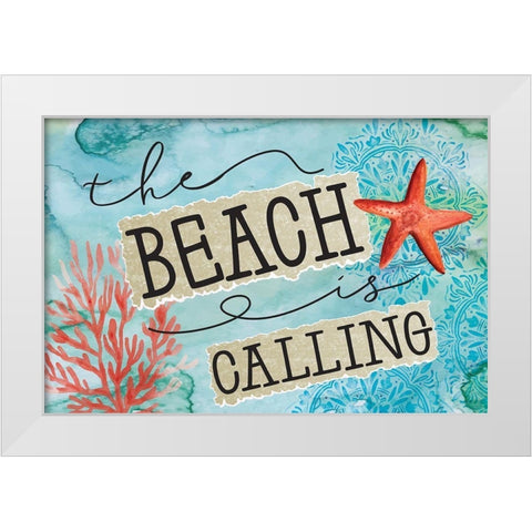 Beach is Calling White Modern Wood Framed Art Print by ND Art