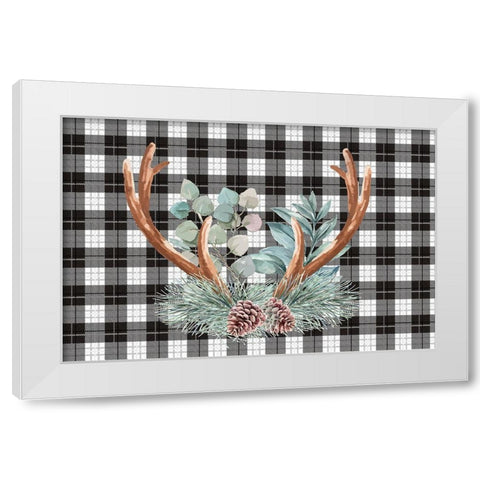 Holiday Antlers White Modern Wood Framed Art Print by ND Art