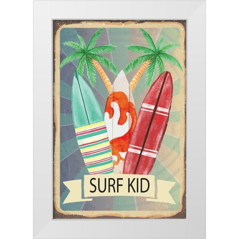 Surf Kid White Modern Wood Framed Art Print by ND Art