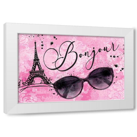 Bonjour White Modern Wood Framed Art Print by ND Art