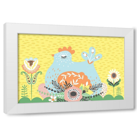 Hen White Modern Wood Framed Art Print by ND Art