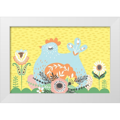 Hen White Modern Wood Framed Art Print by ND Art