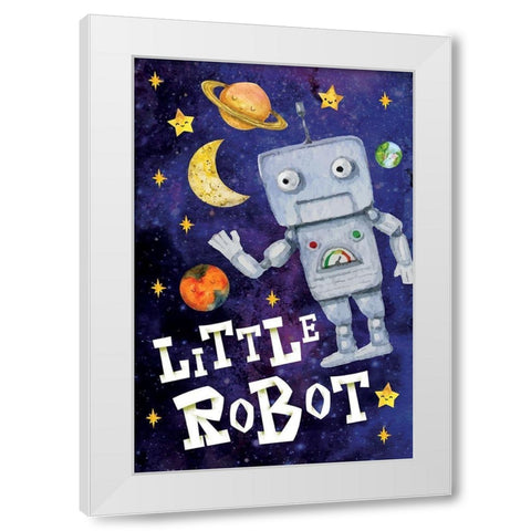 Little Robot White Modern Wood Framed Art Print by ND Art